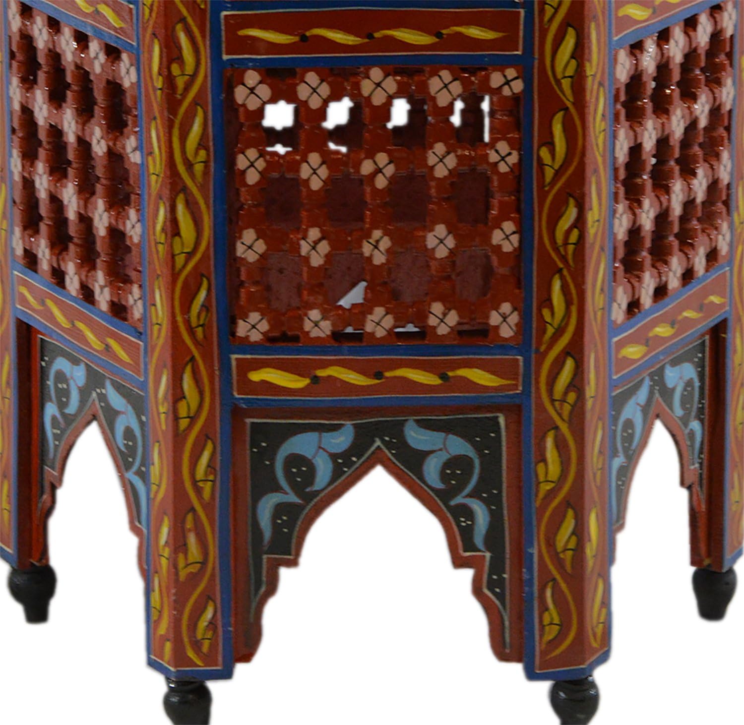 Moroccan Handmade Wood Table Side Moucharabi Delicate Hand Painted Red Exquisite