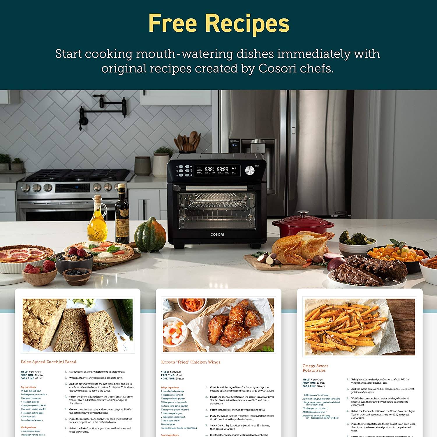Cosori 12-in-1 Air Fryer Toaster Combo, Countertop Dehydrator for Chicken, Pizza and Cookies, Christmas Gift, Recipes u0026 Acce