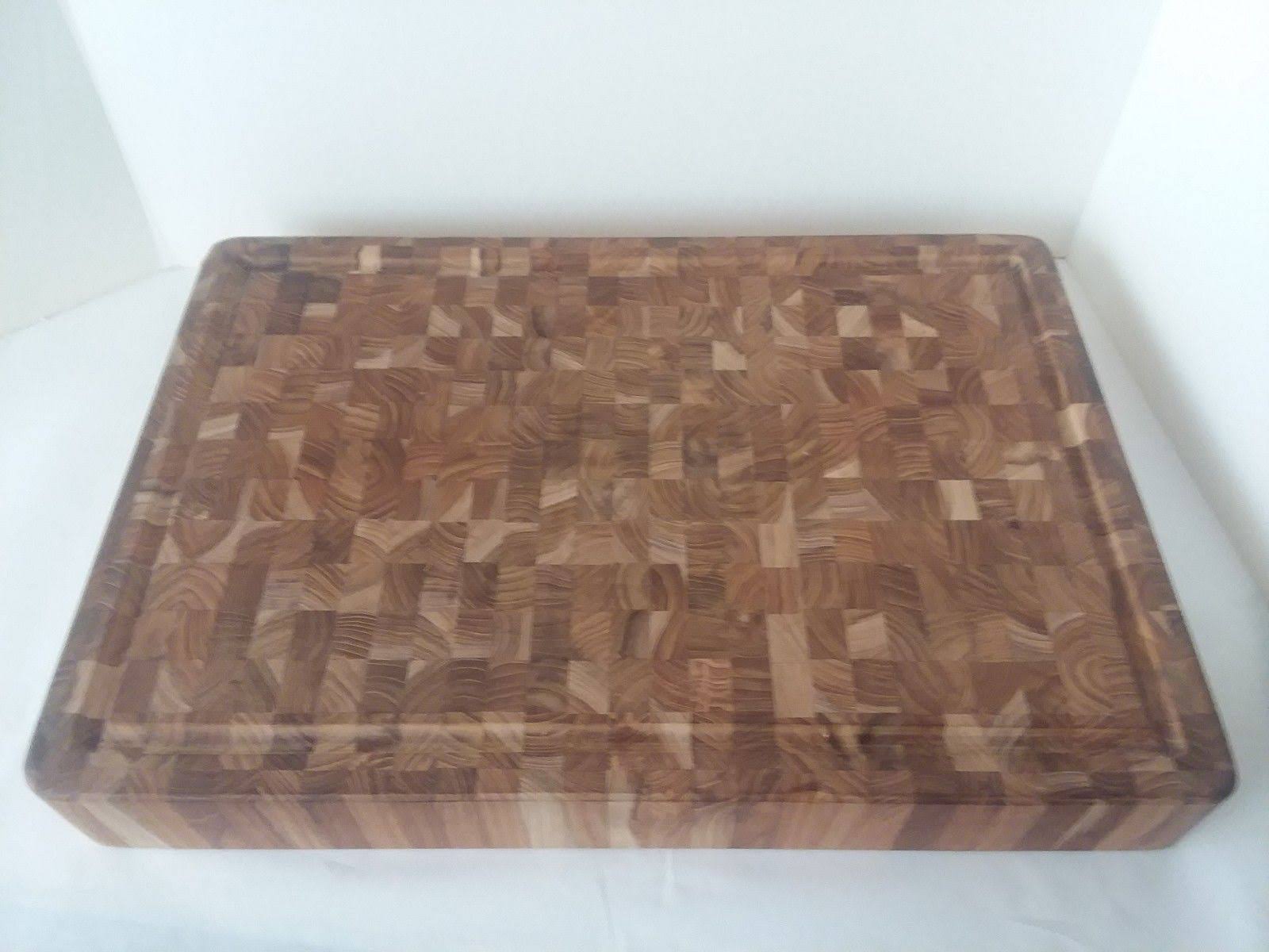 Proteak End Grain Butcher Block Cutting Board Hand Grip Juice Canal 20x22 x 14x22