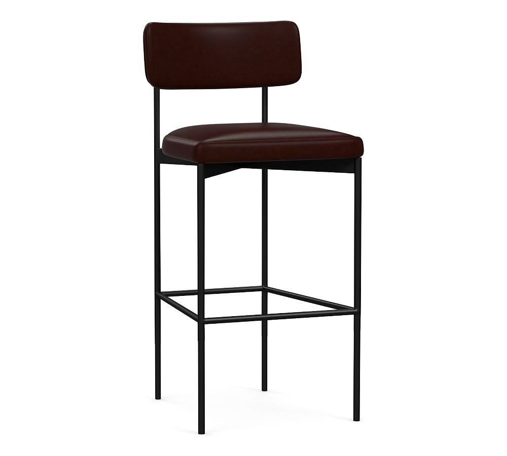 Maison Leather Bar Height Bar Stool, Bronze Leg, Signature Espresso