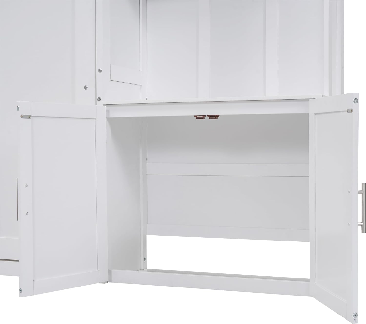 Full Size Murphy Bed with Tall Storage Cabinet & Shelves, Modern Cube Folding Bedframe with Wooden Slat Supports, Space-Saving Design, Ider for Bedroom, Guest Room, Apartment, white