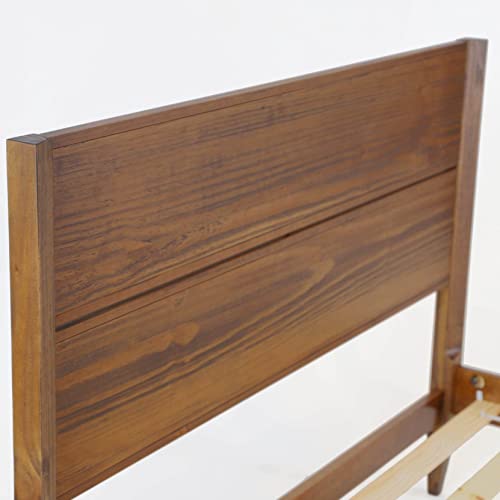 Mid Century Solid Wood Platform Bed, Queen Size, Brushed Walnut