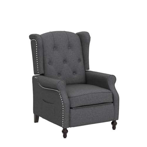 Wingback Recliner Chair with Massage and Heat, Tufted Fabric Pushback Recliner Chair, Wingback Chair with Remote Control, Padded Cushion, Wooden Legs, Small Recliners for Small Spaces