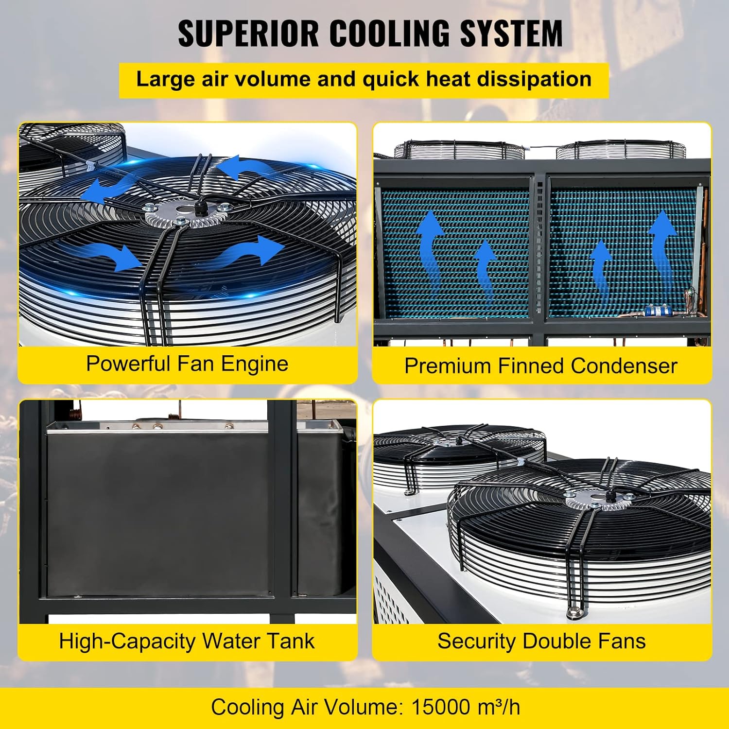 VEVOR Water Chiller 15Ton, Capacity Industrial Chiller 15Hp, Air-Cooled Water Chiller, Finned Condenser, with Micro-Computer Control, Stainless Steel Water Tank Chiller Machine for Cooling Water