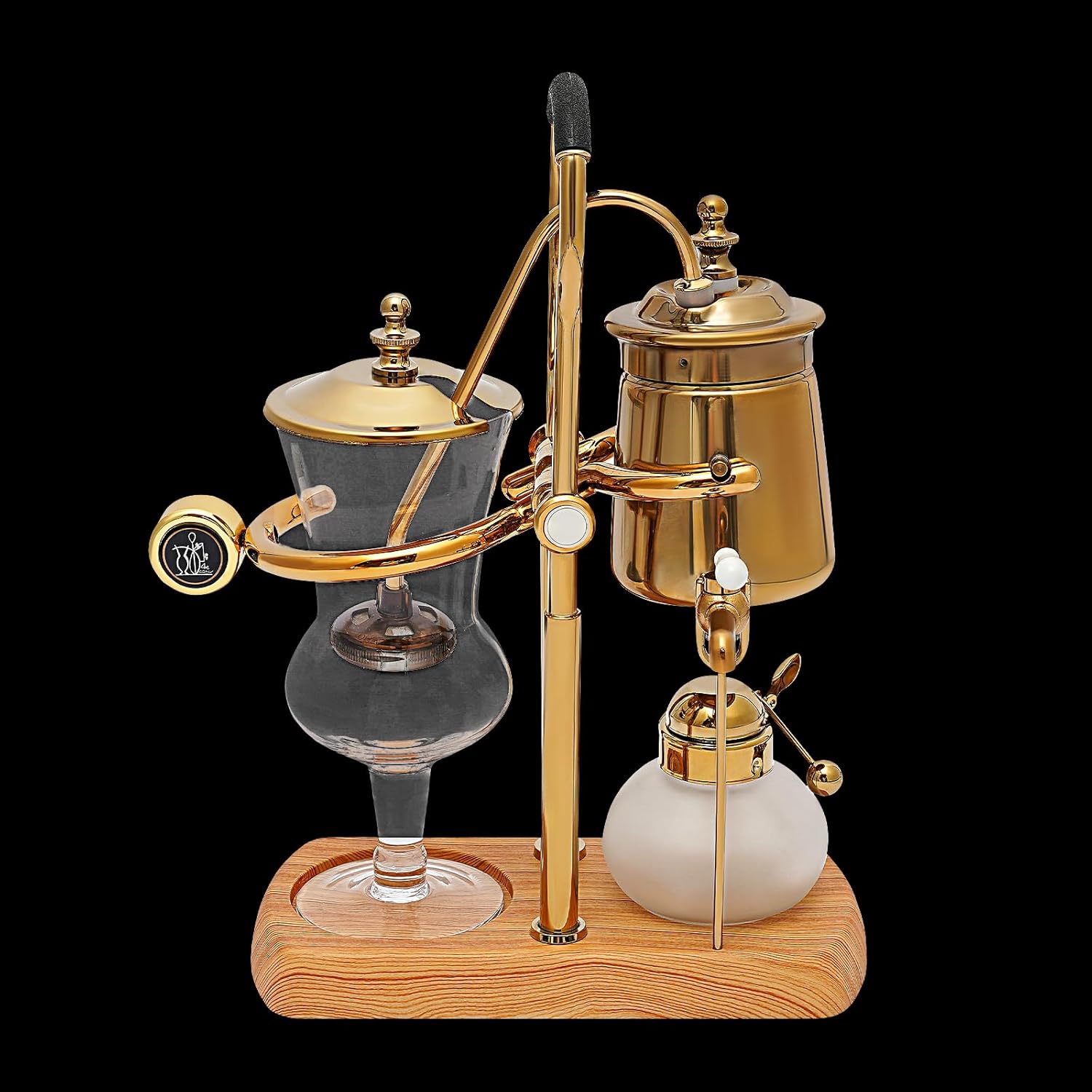 Belgian/Belgium Siphon Coffee Maker, Luxury Royal Family Balance Syphon Coffee Maker Vacuum Brewing System, Double Ridged Fulcrum with Tee Handle, Vintage Classic Retro Luxury Gold