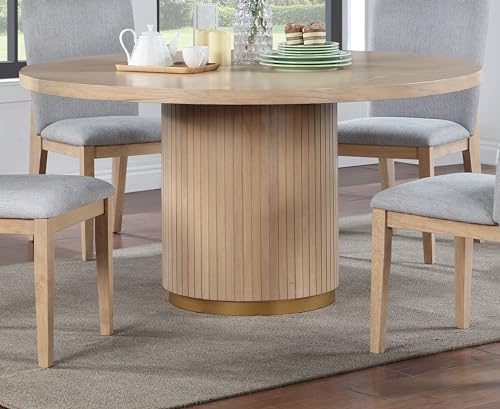 42"-54" Solid Extendable Round Dining Table with a 12 Inch Leaf for 6 Persons for Kitchen, Living Room, Natural Wood Wash