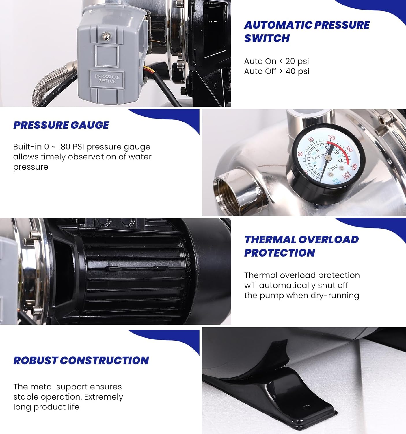 1.6HP Shallow Well Pump with Pressure Tank, 1340GPH Stainless Steel Irrigation Pump, 115V Automatic Water Booster Jet Pump for Home, Garden, Farm, Lawn Sprinkler Systems
