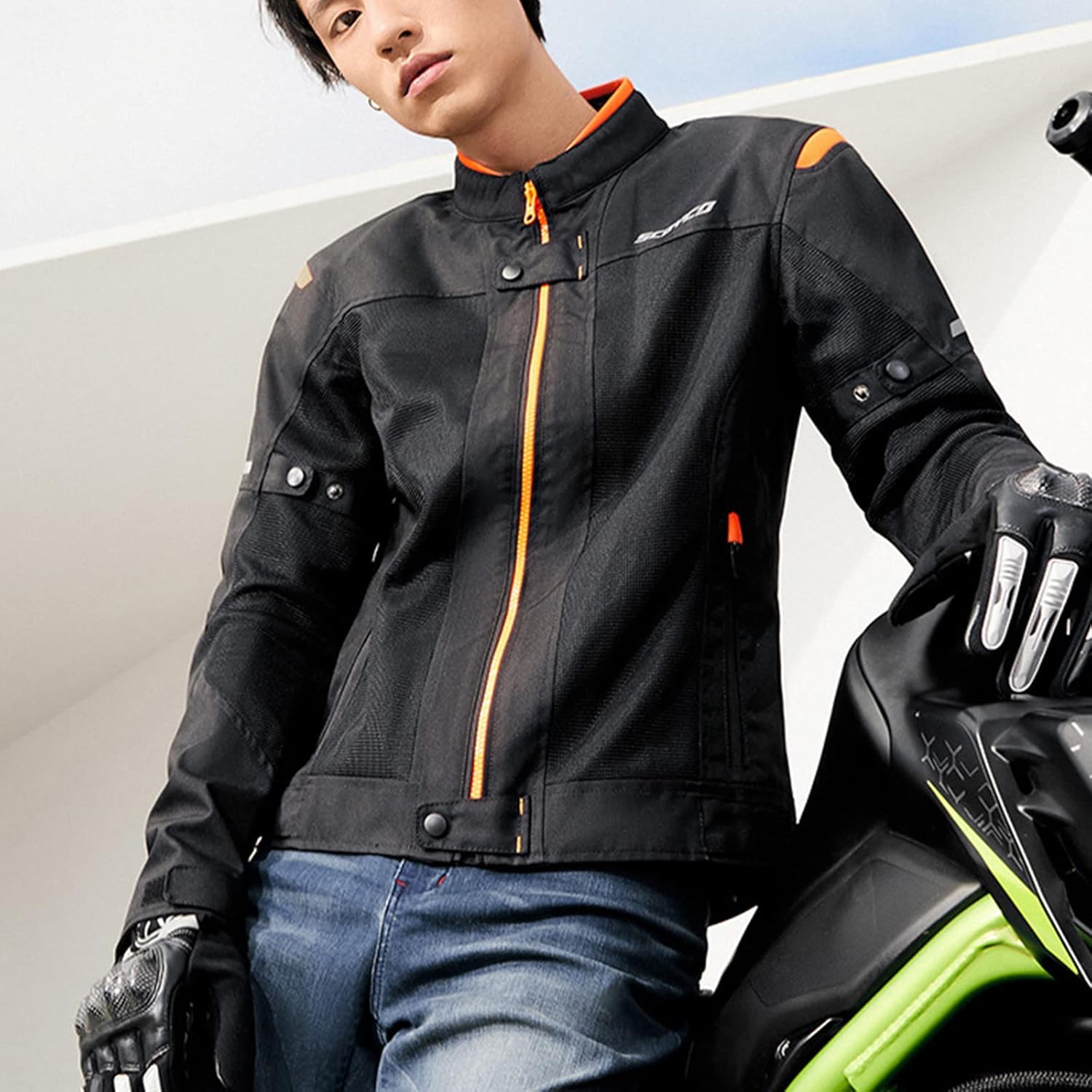 Motorcycle Jacket Motorbike Riding Jacket Windproof Motorcycle Full Body Protective Gear Armor Autumn Winter Moto Clothing,Orange,M