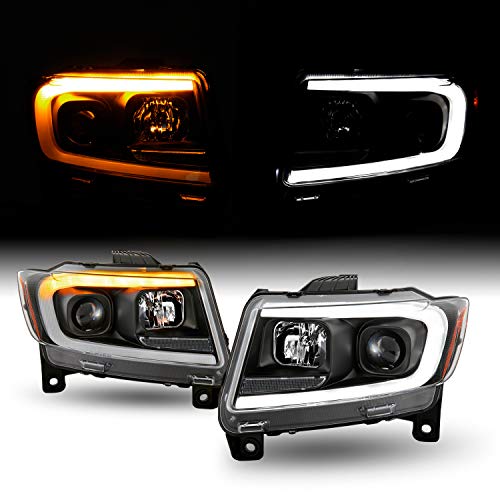 AKKON - Fits 2011 2012 2013 Jeep Grand cherokee [C Tube Bar] Sequential Turn Signal Projector Chrome Headlights Pair Left+Right