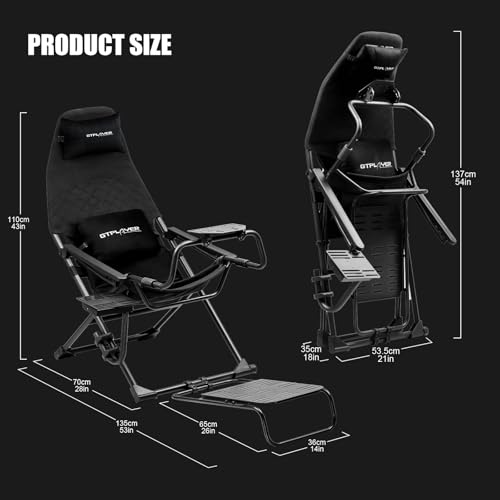 GTPLAYER Sim Racing Cockpit Foldable & Adjustable for High Performance Sim Racing Compact & Flexible Supports All Steering Wheels & Pedals for PC Wheel and Pedals Not Included(Black)