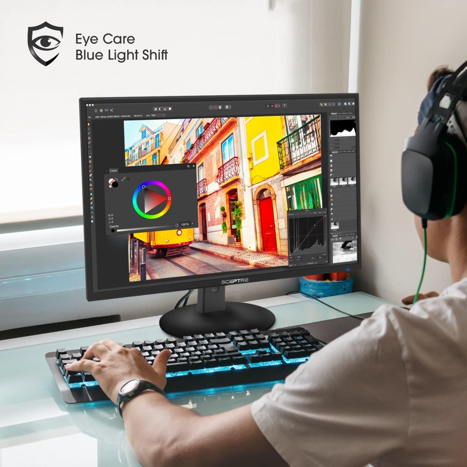 Sceptre 24 LED Monitor - 75Hz Refresh Rate - Professional Thin 1920 x 1080 FHD Resolution Computer Monitor - Built-in Speakers and VESA Mounting - HDMI + VGA Ports - Bundle with JAWFOAL HDMI Cable.