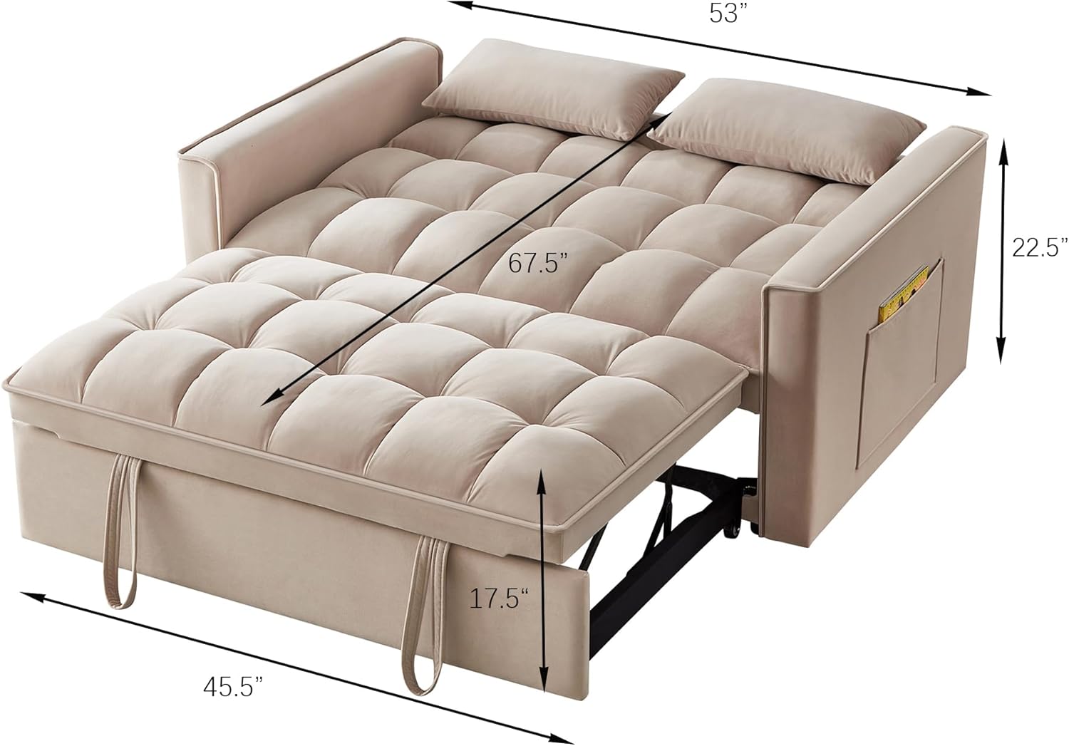 3 in 1 Multi-Functional Futon Loveseat Pull Out Couch Bed, Convertible Sleeper Sofa Bed with Adjustable Backrest and Pillows , 2 Seater Love Seat Lounge Chaise for Living Room Office RV Furniture