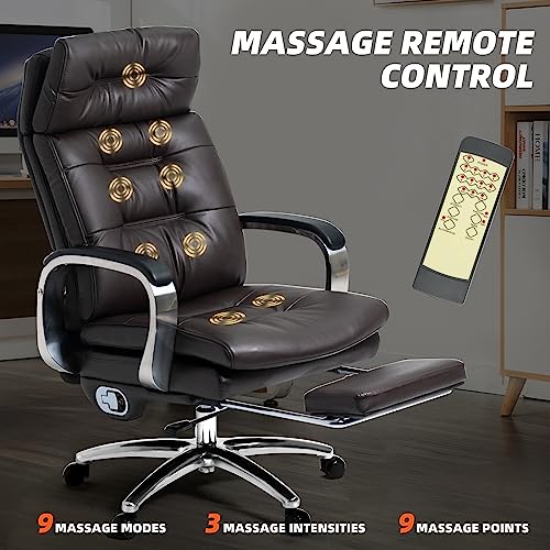 Kinnls Vane Office Chair with Footrest,Ergonomic Management Executive Fully Reclining Office Chair Double Thickened Upholstered Genuine Leather Home Desk Chairs (Without Massage-Coffee)