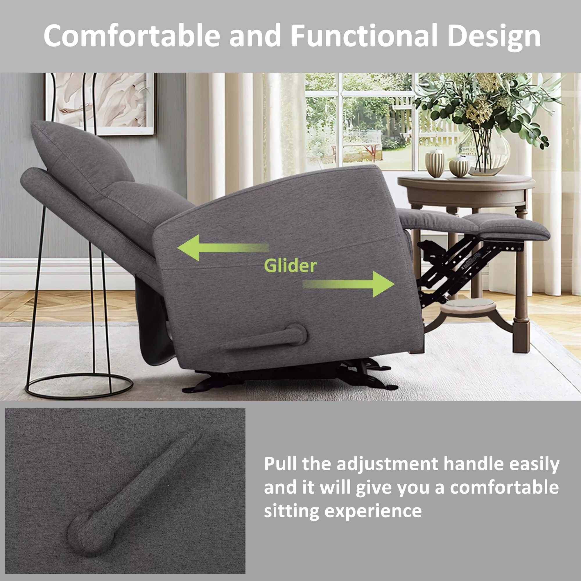 Kayto INC Fabric Rocker Recliner Chair Steel Glider Recliner Living Room Sofa