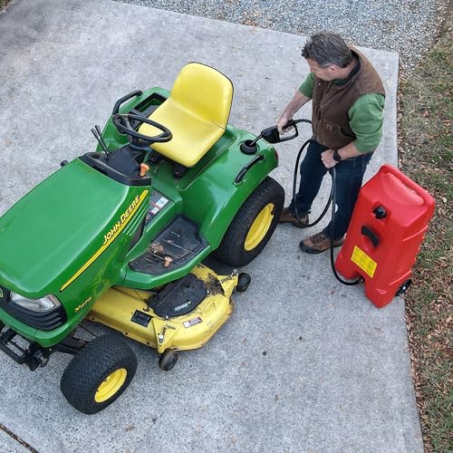 Scepter Flo N' Go Duramax 14 Gallon Portable Diesel Gas Fuel Tank Container Caddy with LE Fluid Transfer Siphon Pump and 10-Foot Long Hose, Yellow