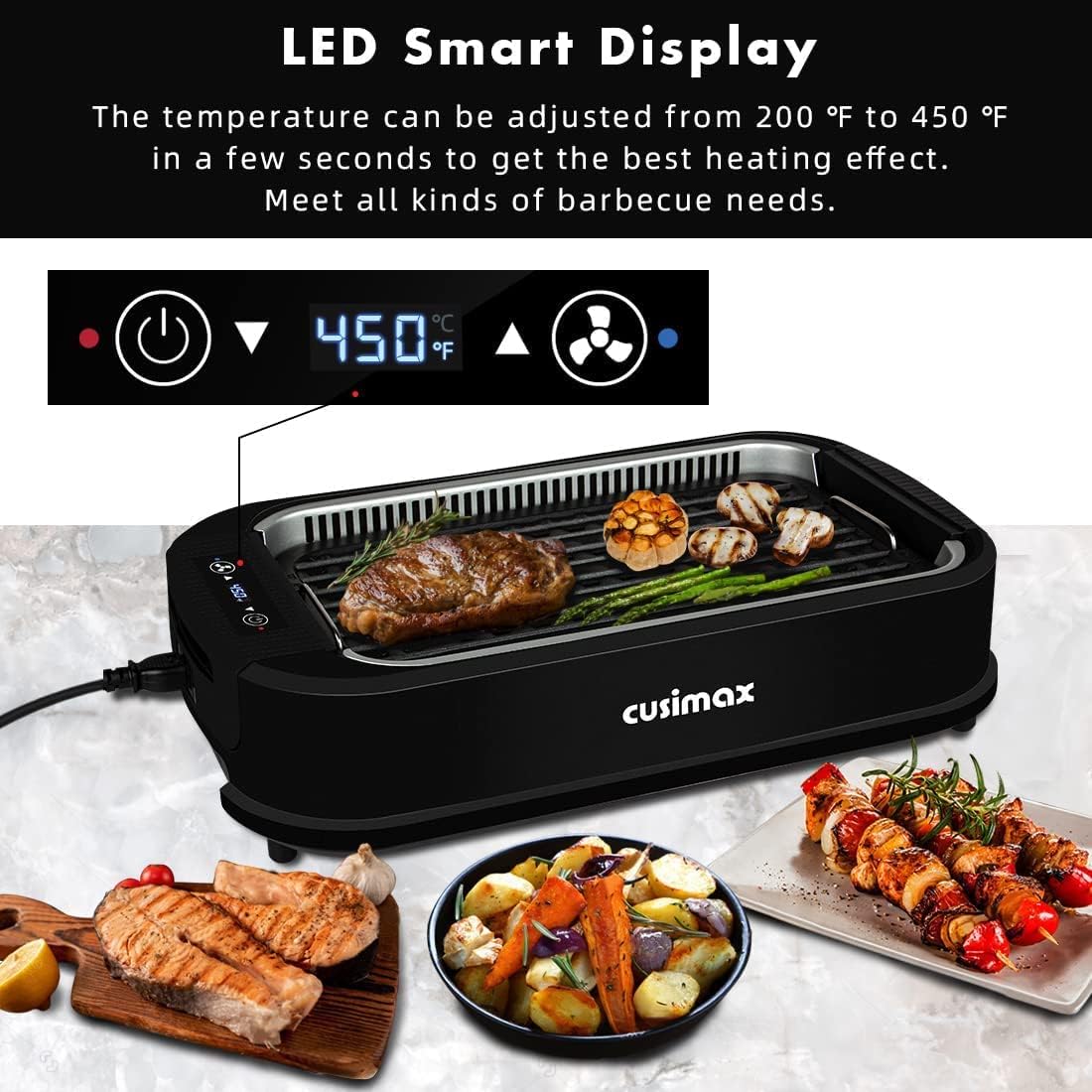 Smokeless Indoor Grill, CUSIMAX Electric Grill with Tempered Glass Lid, 1500 Indoor Grill & Flat Top Griddle for Cusimax Smokeless Grills, Pancake Griddle Plate, Dishwashe-Safe
