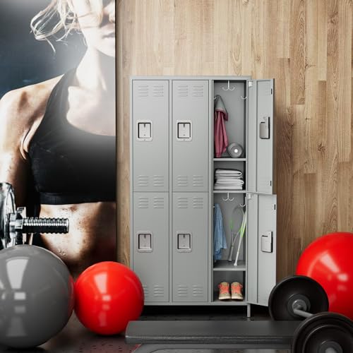 METAN Metal Storage Locker for School Office Gym Bedroom, 12 Doors Locker Cabinet for Employees, Industrial Steel Storage Locker with 12 Hooks, Assembly Required (12 Door-Light Gray)