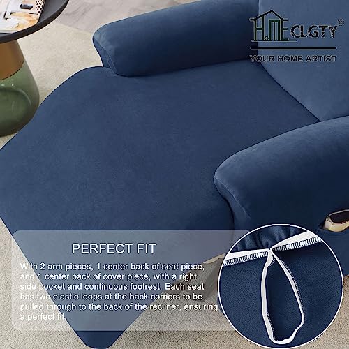 Stretch recliner couch covers 4 Seat 10-piece, Soft Velvet reclining sofa slipcover Non Slip with Pocket Armchair Covers Furniture Protector-Royal blue-4 Seat