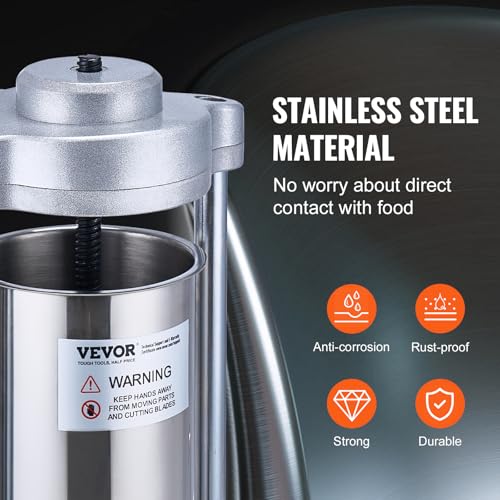 VEVOR Manual Sausage Stuffer, 7 L / 15 LBS Vertical Sausage Machine, Dual-Speed Meat Stuffer, Made of Food-Grade 304 Stainless Steel, Includes 5 Stuffing Tubes, for Home Kitchen Restaurant Commercial