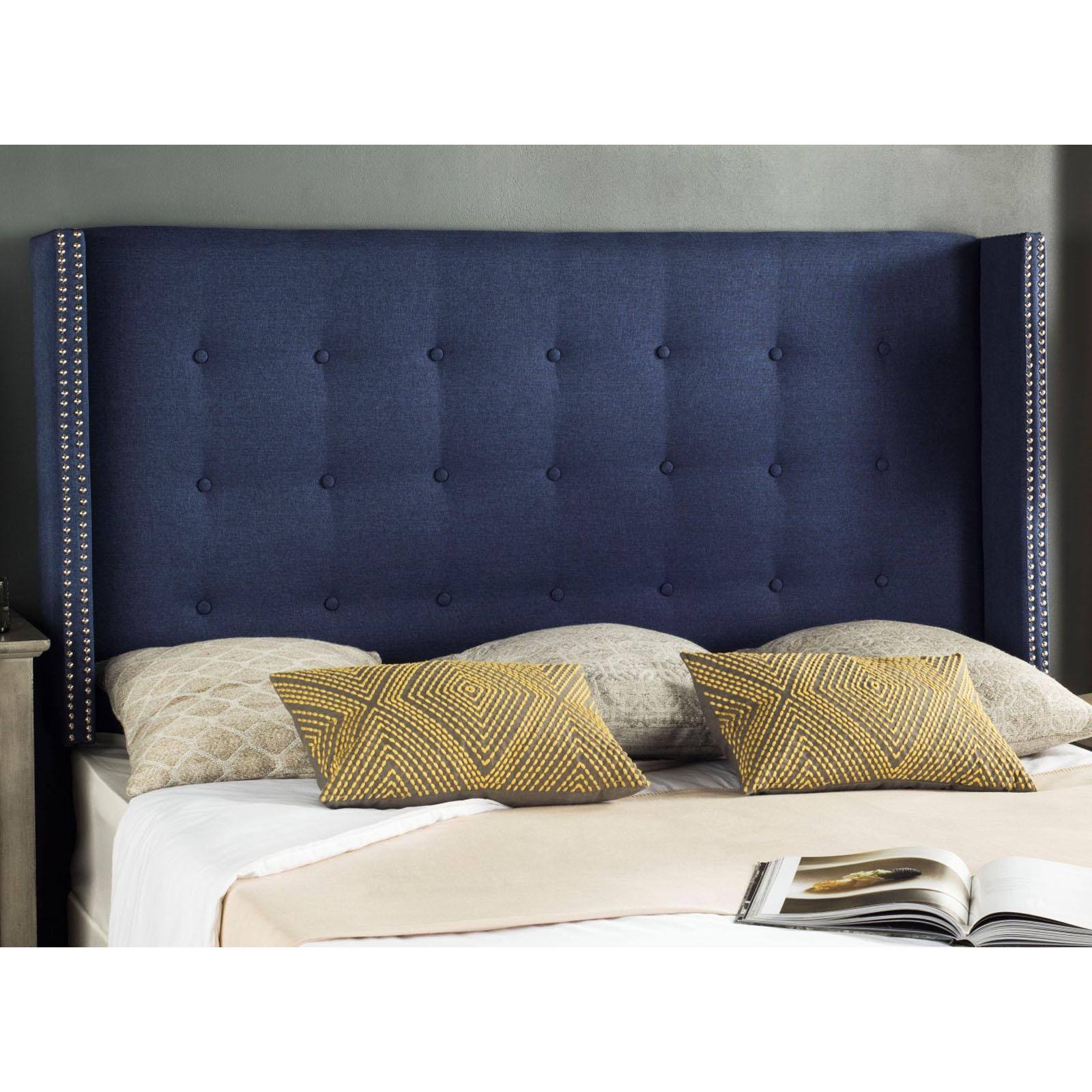 Safavieh Keegan Linen Tufted Winged Headboard - Navy - Queen