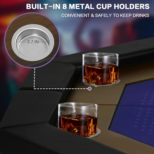 8 Players Poker Table Foldable,50inch Upgraded Folding Octagon Casion Table, Portable Texas Holedem Table w/Stainless Steel Cup Holders, Water-Resistant Cushioned Rail (Brown)