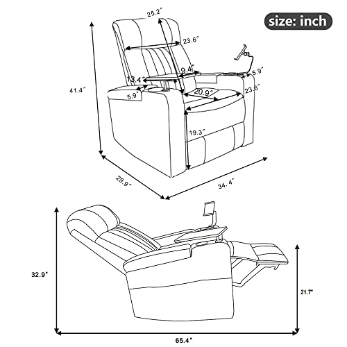 Merax Electric Recliner Chair with USB Charge Port, 360 Swivel Tray Table, Hand in-Arm Storage, and Cup Holders, Ambient Lighting - Ambient Lighting Gaming Recliner Chair Home Theater Seating(Brown)