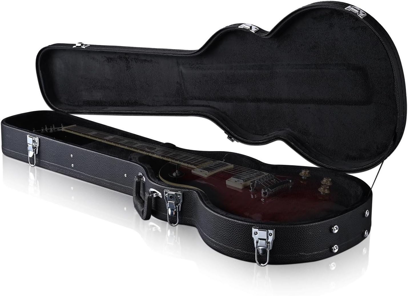 Guitar Hard Case for LP Les Paul Style Electric Guitars PU Leather Wooden Hard-Shell Case with Lock Molded Handle Black