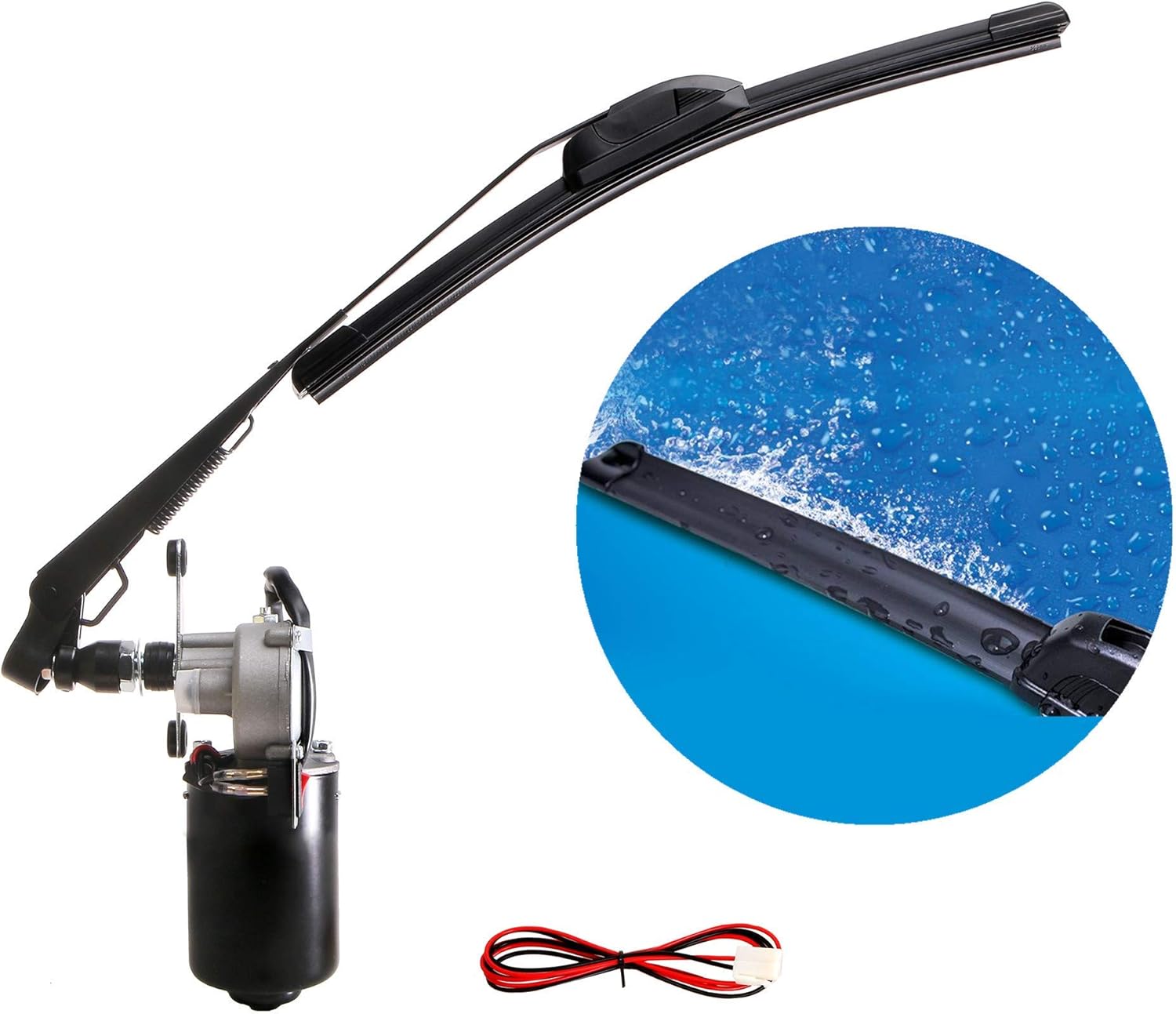 YiCross Electric UTV Windshield Wiper Motor 12V Hard Coated Polycarbonate Universal Windshield Wiper Kit w/Multi Wiper, 90 Degree Wipe Sweep