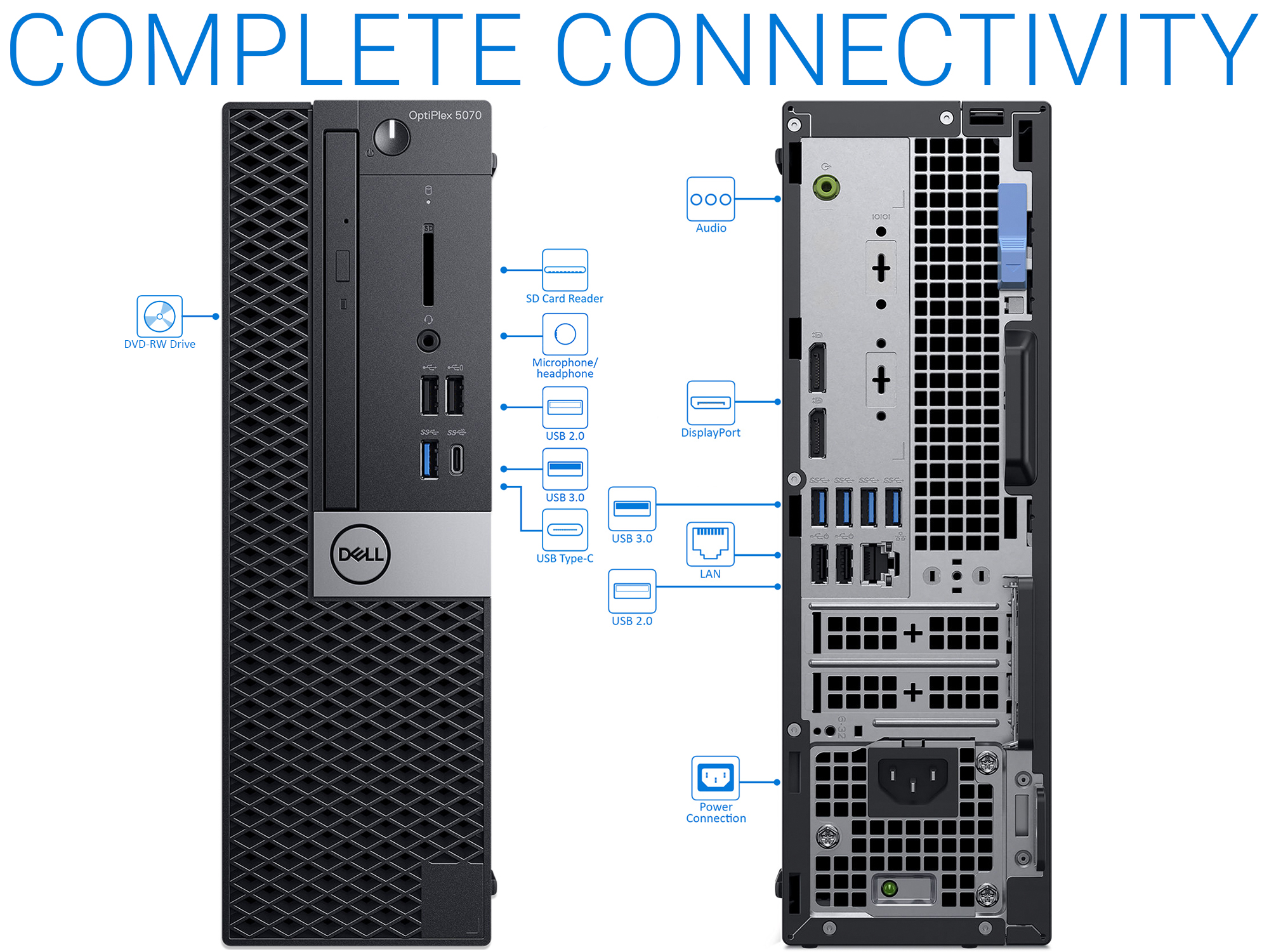 Dell OptiPlex 5070 Desktop, Intel Core i7-9700 Upto 4.7GHz, 8GB RAM, 128GB NVMe SSD, DVDRW, DisplayPort, Wi-Fi, Bluetooth, Windows 10 Pro