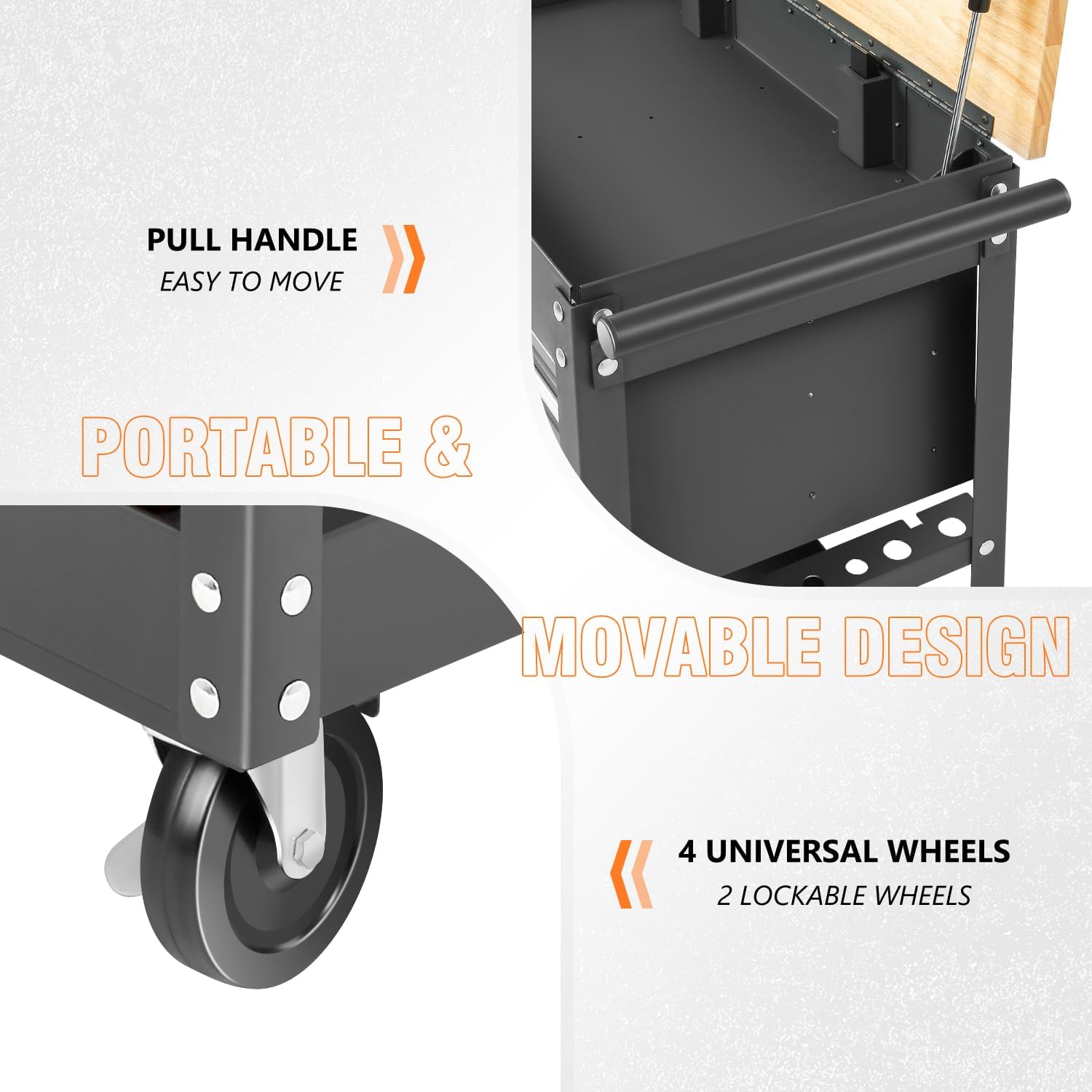 DNA MOTORING 3-Drawers Wood Top Utility Rolling Tool Chest Cabinet with Wheels, Heavy Duty Industrial Service Cart Keyed Locking System, for Garage Warehouse Workshop, Black, TOOLS-00403