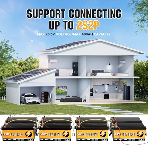 12V 200Ah LiFePO4 Battery, Built-in 200A BMS, 15000 Deep Cycles, 2560Wh,Low Temp Protection Lithium Iron Phosphate Battery for Home Energy, RV, Trolling Motor, Marine, Solar, Off-Grid