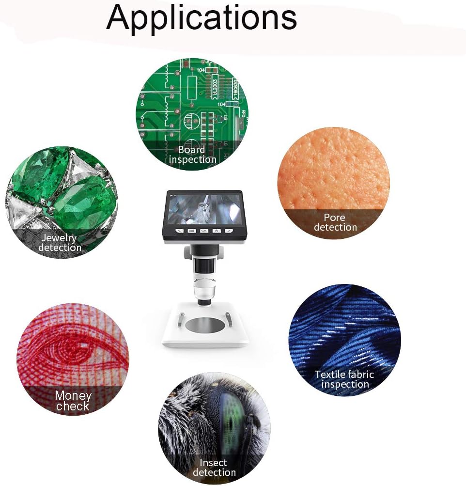 LCD Digital Microscope, SKYBASIC 4.3 inch 50X-1000X Magnification Zoom HD 2 Megapixels Compound 2600 mAh Battery USB Microscope 8 Adjustable LED Light Video Camera Microscope with 32G TF Card