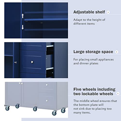 Proaxil Kitchen Island with Drop Leaf, Island Table with Wood Top Butcher Block Countertop on Wheels Microwave Stand with Storage Cabinet with Drawers Modern Rolling Cart (52.7 Inch Width)