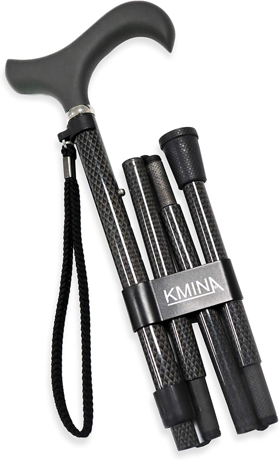 KMINA PRO - Folding Cane for Women, Carbon Fiber Cane, Lightweight Cane, Carbon Fiber Walking Cane, Fold up Cane with Strap, Collapsible Cane, KMINA PRO Carbon Fibre Folding