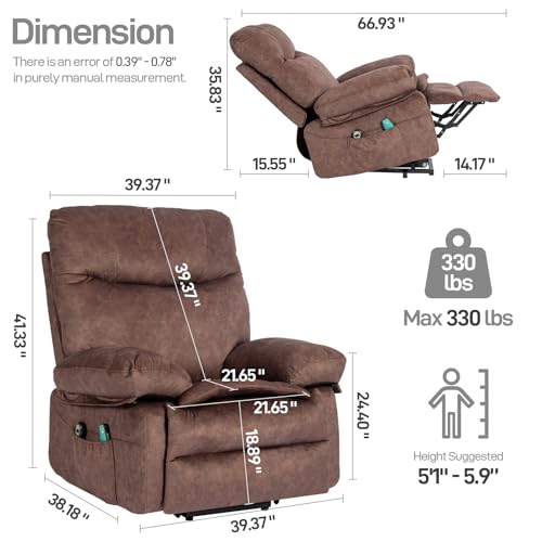 Modern Flannel Electric Power Lift Chair, Recliner Massage Chair, Adjustable Furniture for Back, Legs w/ 3 Positions, USB Port, Heat