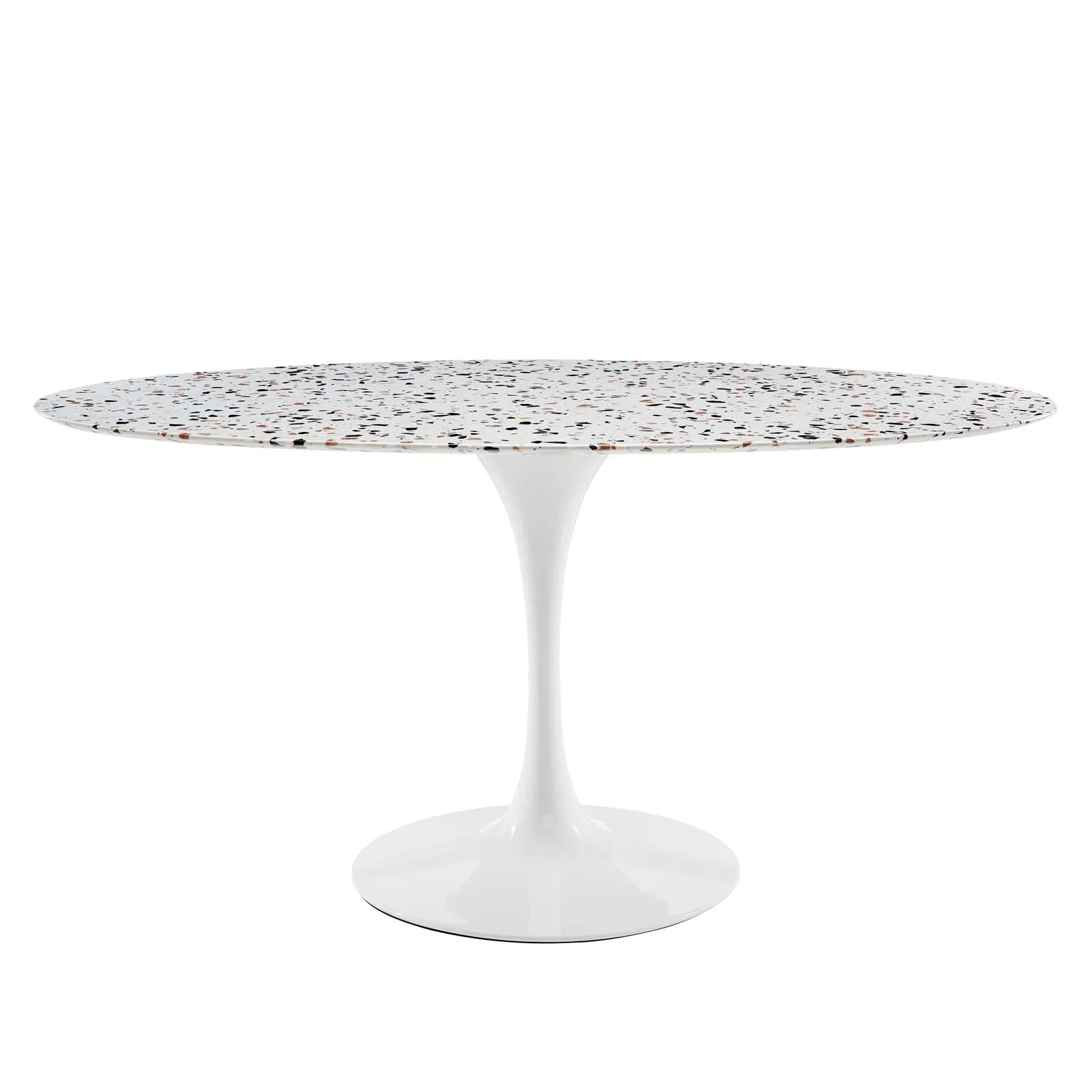 60 inch Dining Table, Oval, White, Wood, Metal Steel, Modern Contemporary Mid-Century, Kitchen Room Cafe Bistro Restaurant Hospitality