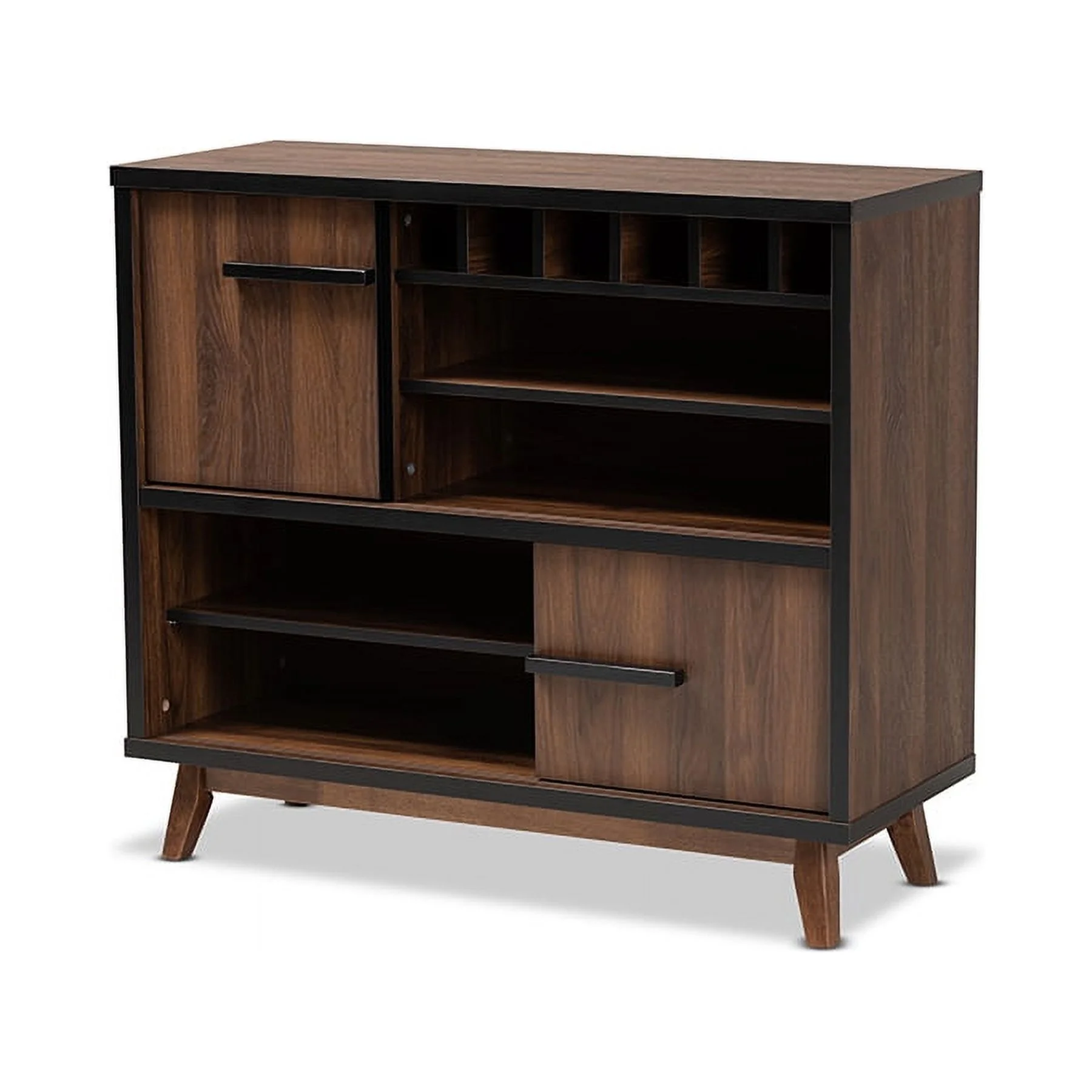 Baxton Studio Margo Mid-Century Modern Two-Tone Walnut Brown and Black Finished Wood Wine Storage Cabinet