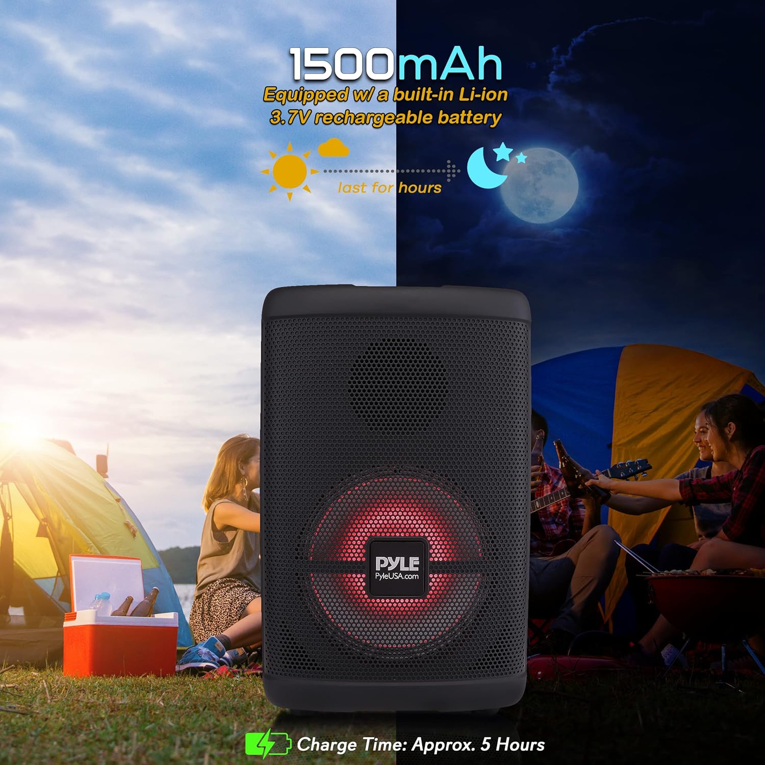 Pyle Portable Bluetooth PA Speaker - 500W 15” Rechargeable Outdoor BT Karaoke Audio System - TWS, Party Lights, LED Display, FM/AUX/MP3/USB/SD, 6.5mm in, Carry Handle - Wireless Mic, Remote Control