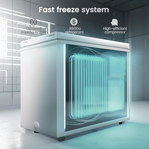 KICHKING Chest Freezer Deep Freezer Adjustable Temperature with Removable Basket Top Open Door Freezer Compact