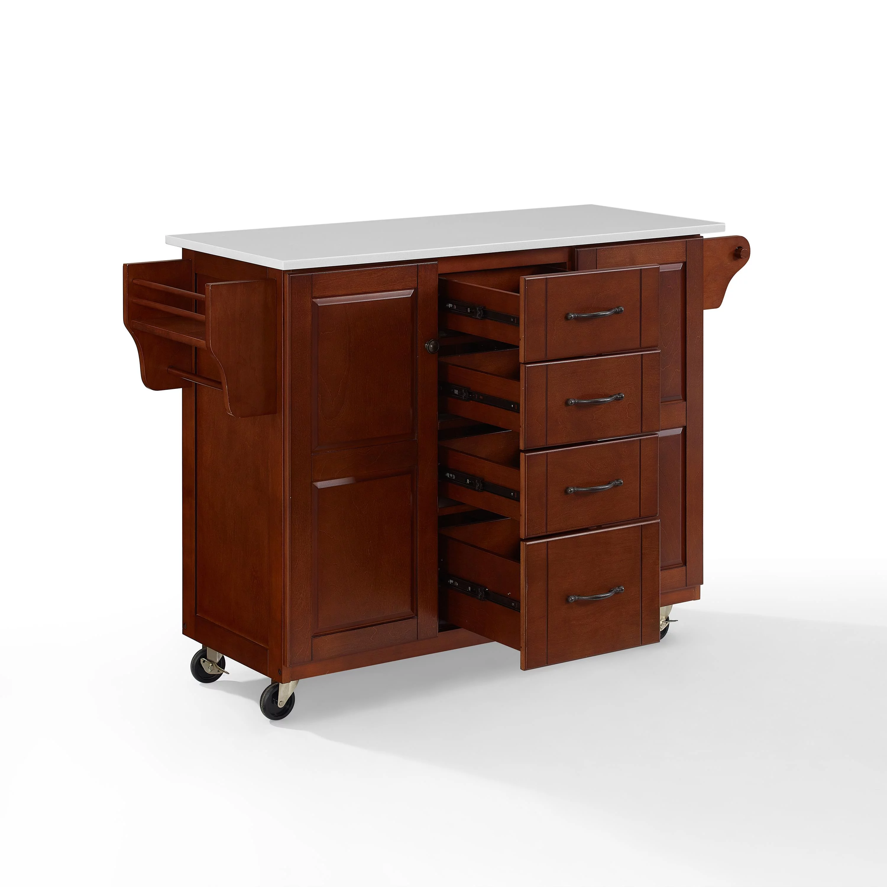 Crosley Eleanor White Granite Top Kitchen Cart in Mahogany