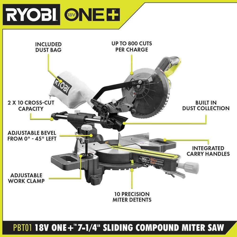 RYOBI ONE+ 18V Cordless 7-1/4 in. Sliding Compound Miter Saw - Shop Hardware Tools Online Store