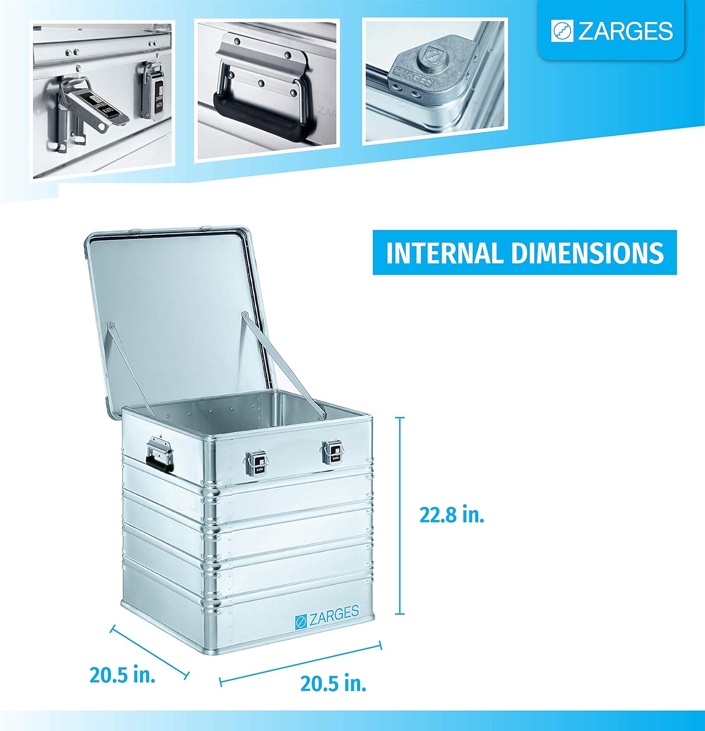 Zarges?K470 Aluminum Hard Protective Carrying Case, Portable Stackable Storage, Customizable Safe Lock Box, Dust and Water Resistant (44.1 x 28.3 x 18.9 Inches)