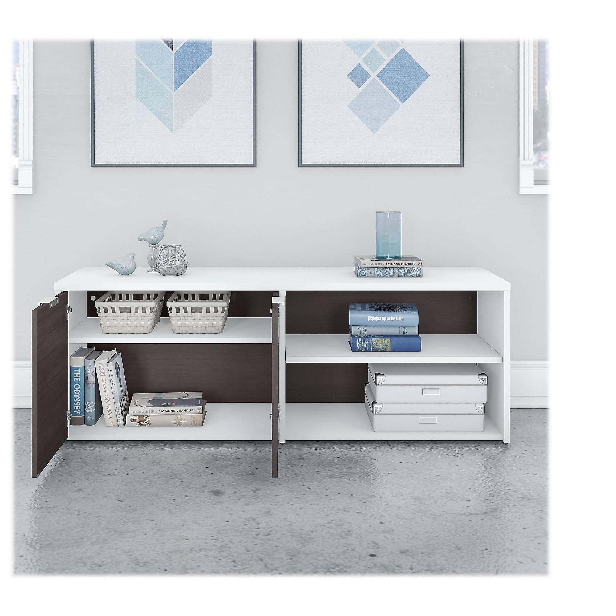 Bush Business Furniture Jamestown Low Storage Cabinet with Doors and Shelves | Storm Gray/White
