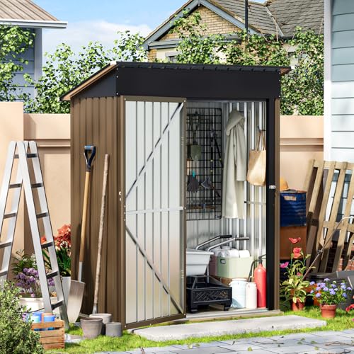 10X12X7.5 FT Outdoor Steel Storage Shed with Lockable Doors, 2 Windows, Transparent Roof Panels (Wood Panels & Frame Floor Not Included), Ideal for Patio Storage,Garbage Can, Chicken Coop，Brown