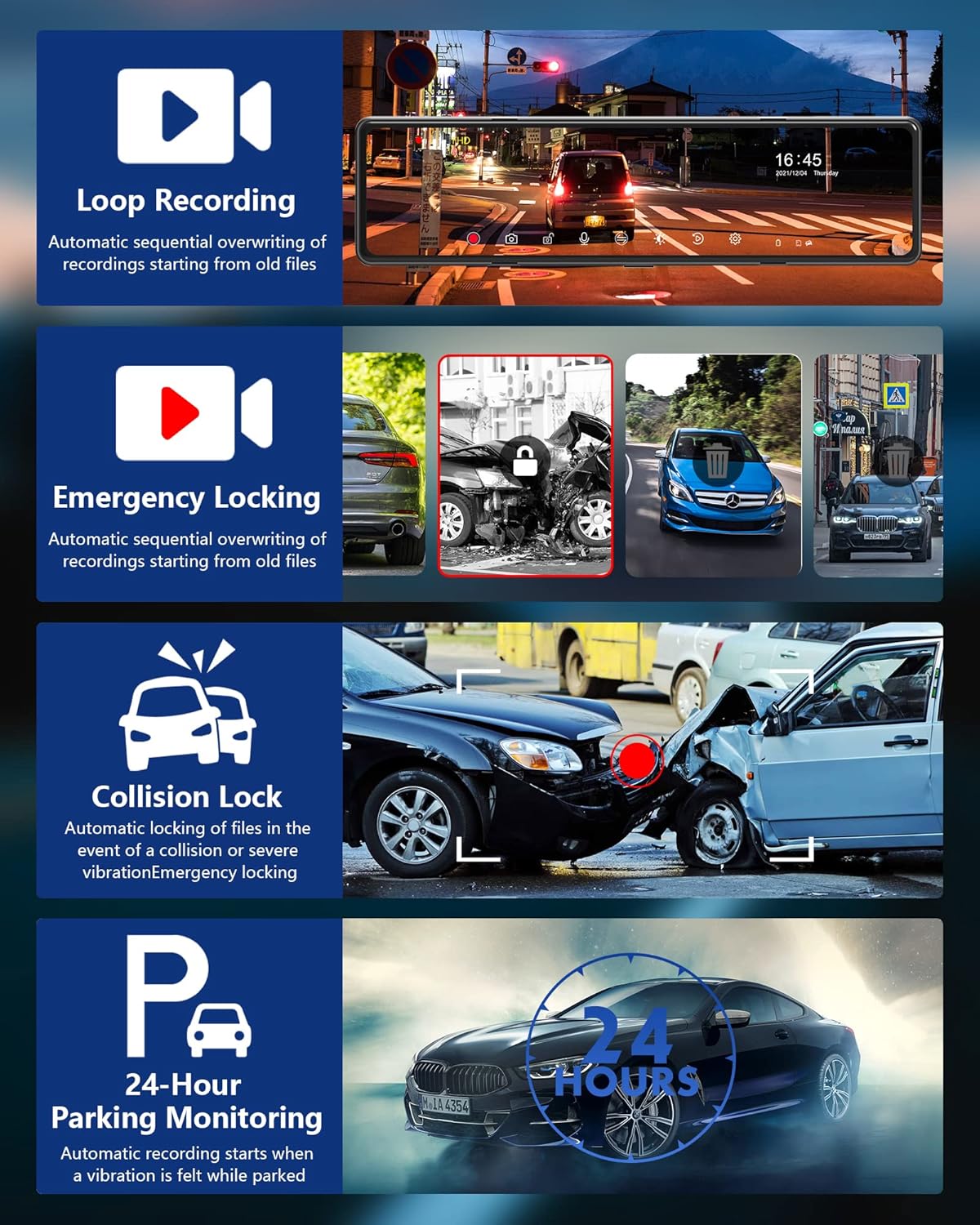 【Newest Detached】 Mirror Dash Cam with Detached Front Camera 11 Rear View Mirror Camera Front and Rear FHD 1080P Waterproof Backup Camera Full Touch Screen for Car with Night Vision,Parking Assist