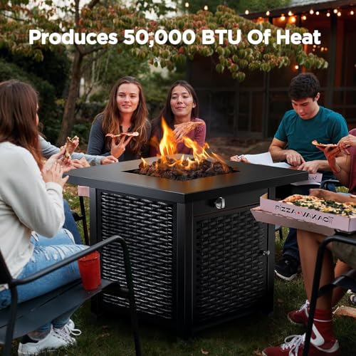 Ciays 42 Inch Gas Fire Pit Table, 60,000 BTU Propane Pits for Outside with Steel Lid and Lava Rock, 2 in 1 Firepit Table Gatherings Parties on Patio Deck Garden Backyard, Black