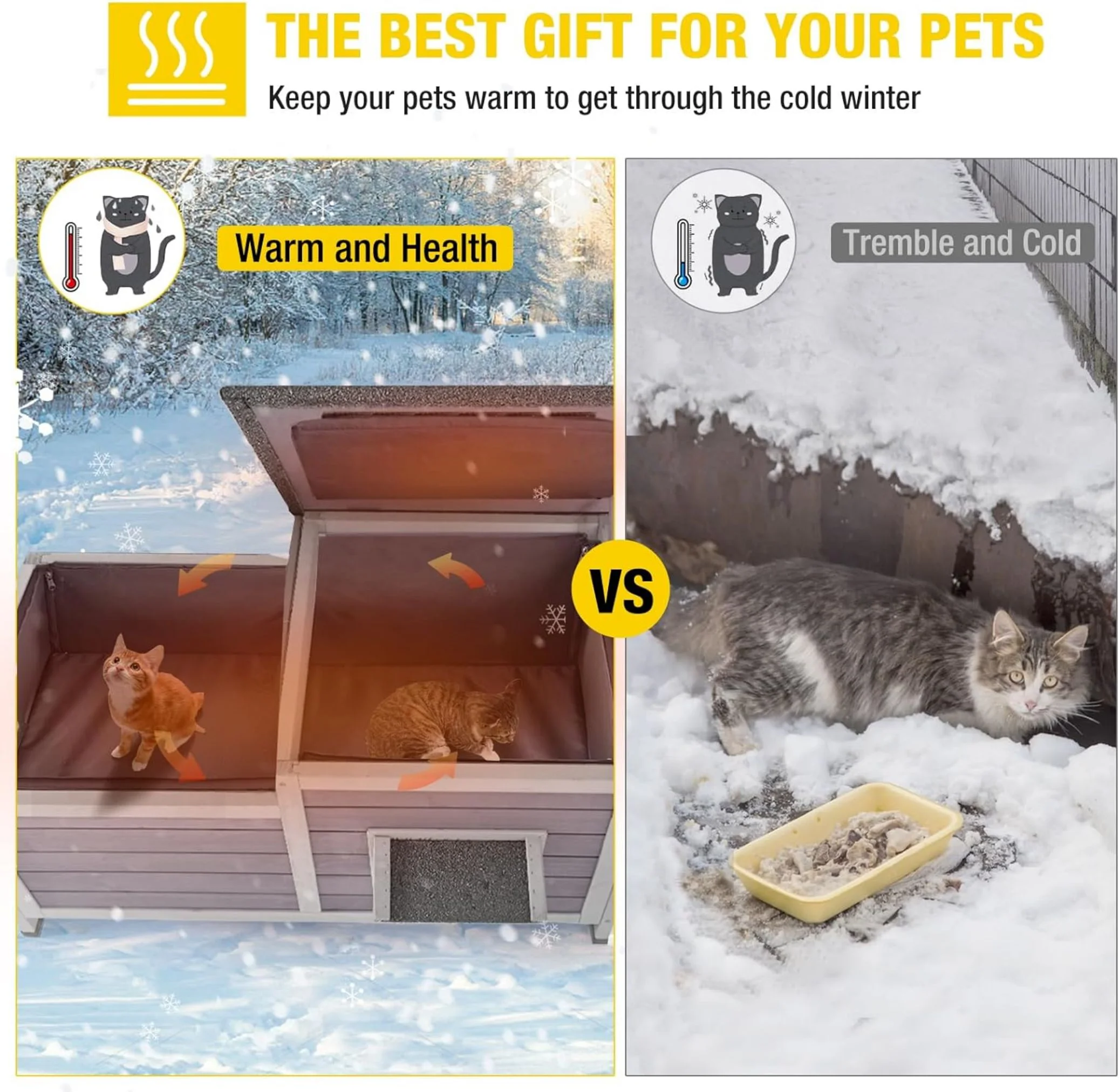 Morgete Insulated Cat House Outdoor Feral Shelter Weatherproof Cat Condo for Winter, Insulated Liner