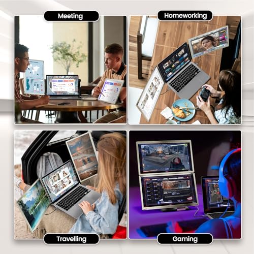 Laptop Screen Extender, 15.6" Portable Monitor for Laptop with 120% sRGB, FHD IPS & USB to HDMI Hub & 235° Rotation, Triple Monitor Extender Plug & Play Fits for All Laptops (Mac/Win/Android)