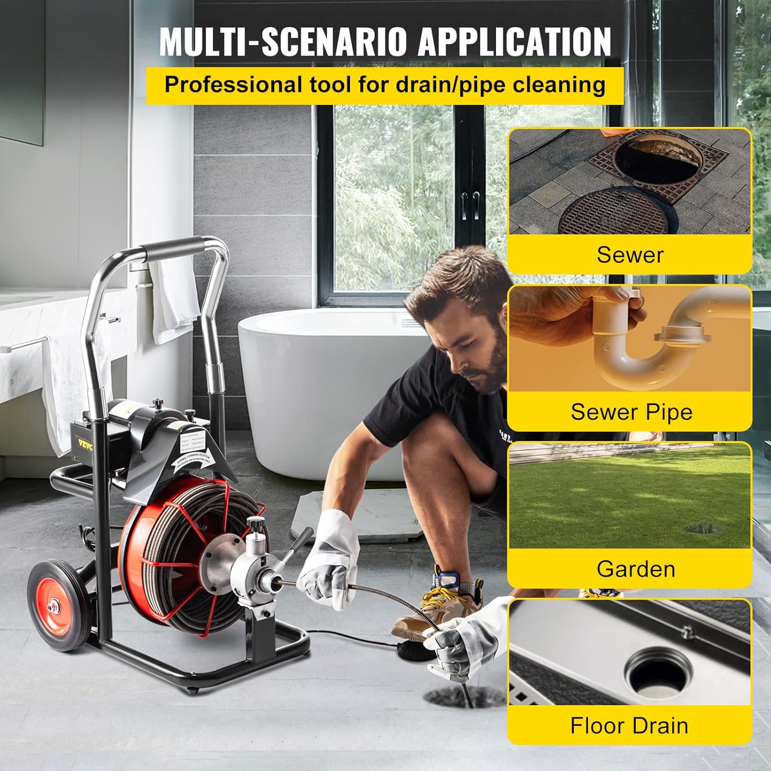 Vevor 100 Ft x 1/2Inch Drain Cleaner Machine, Red - Amazon.com