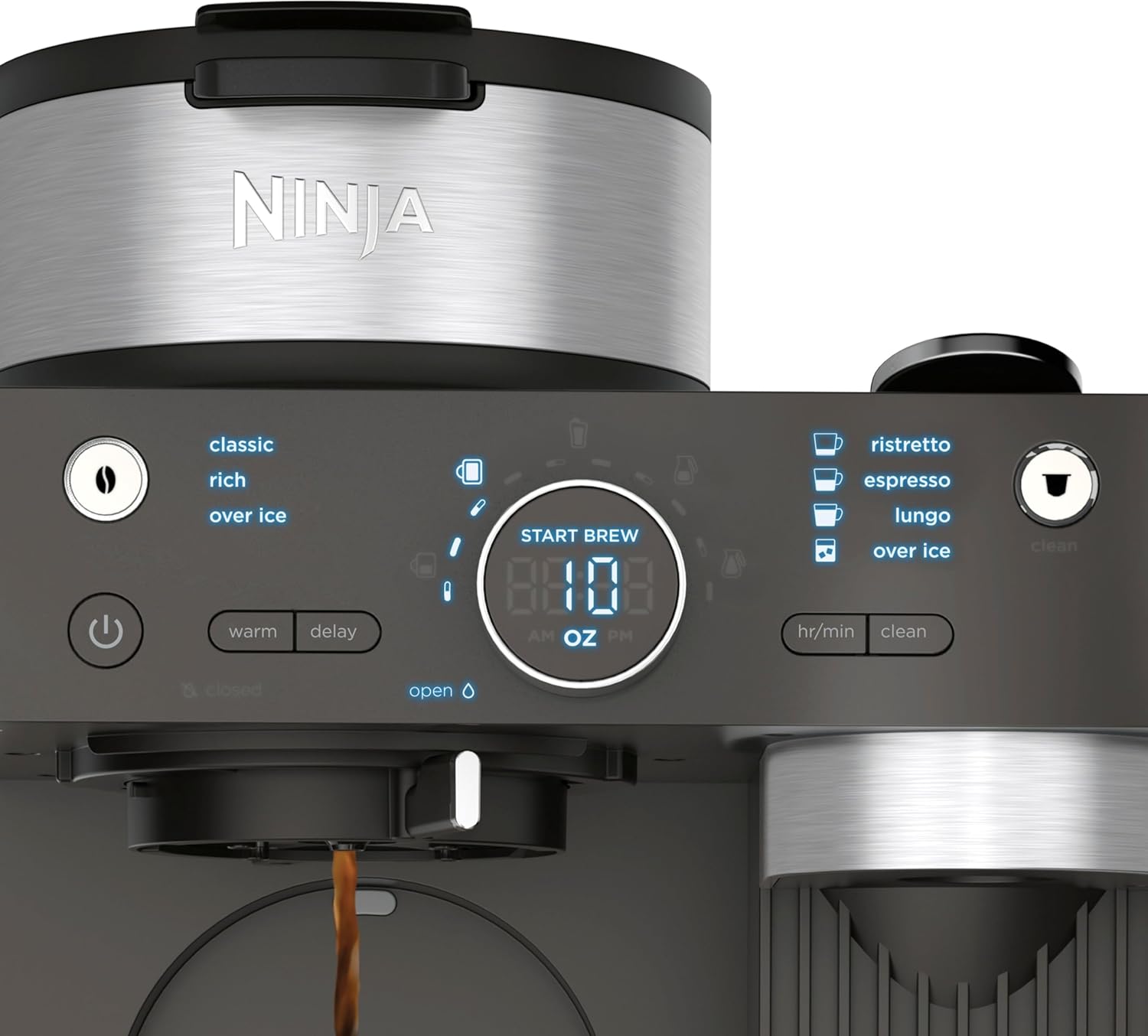 Ninja CFN602 Espresso & Coffee Barista System with Ristretto Function, Single-Serve Coffee & Nespresso Capsule Compatible, 12-Cup Carafe, Built-in Frother, Espresso, Cappuccino & Latte Maker